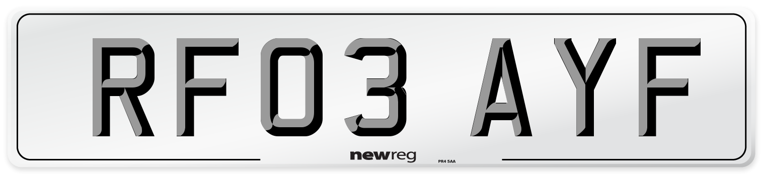 RF03 AYF Number Plate from New Reg